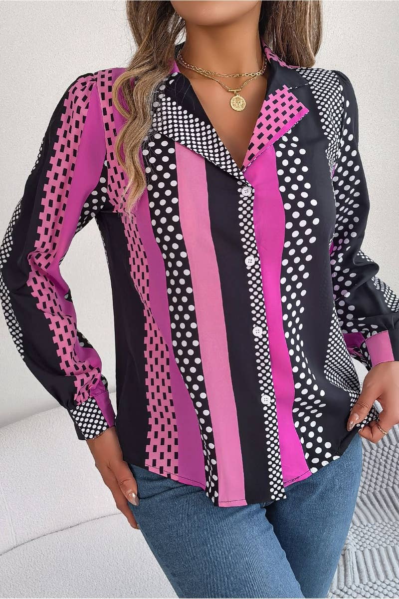 CWTSTL1204_SUMMER POLKA DOT SUIT COLLAR LONG SLEEVE SHIRT