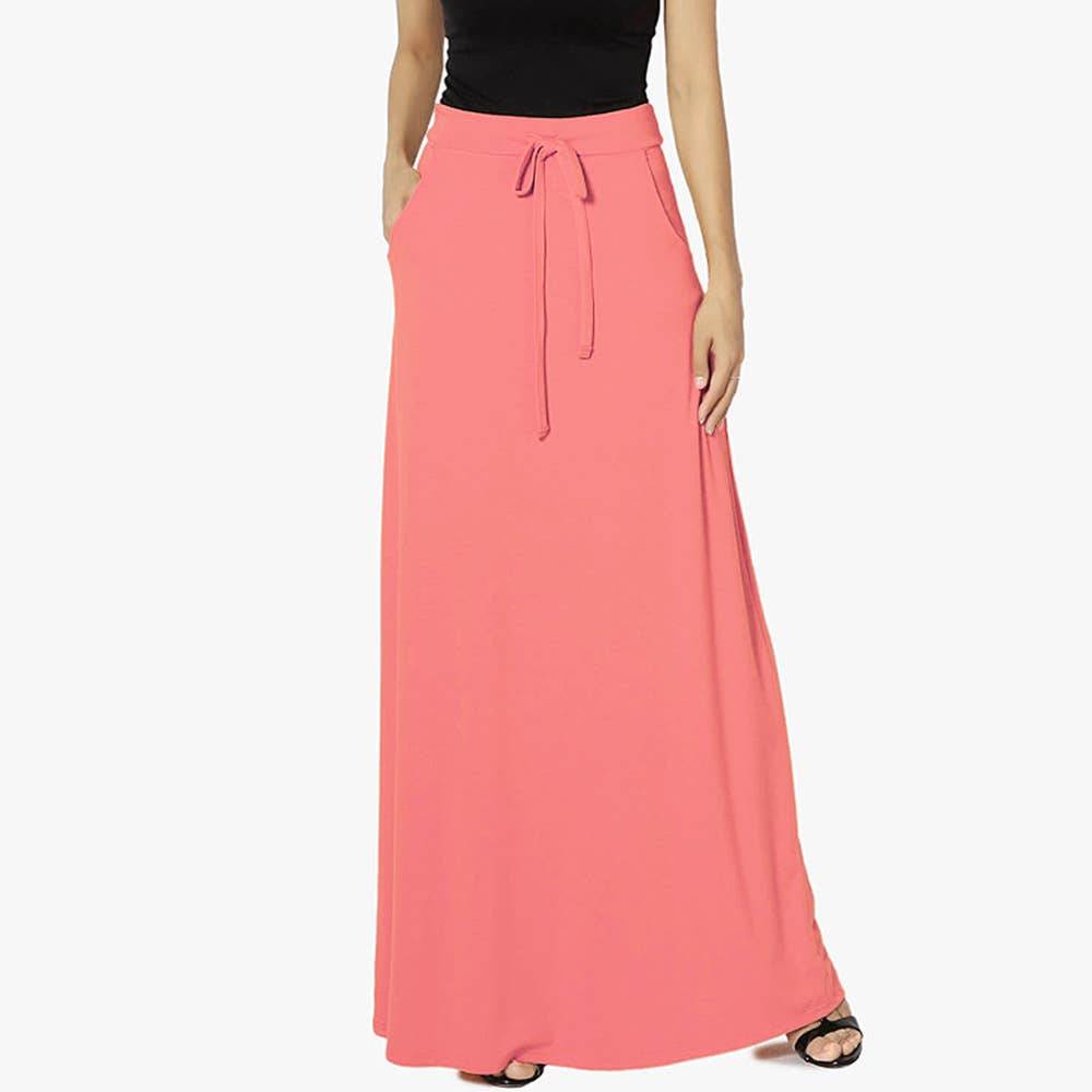 Casual solid color drawstring long skirt