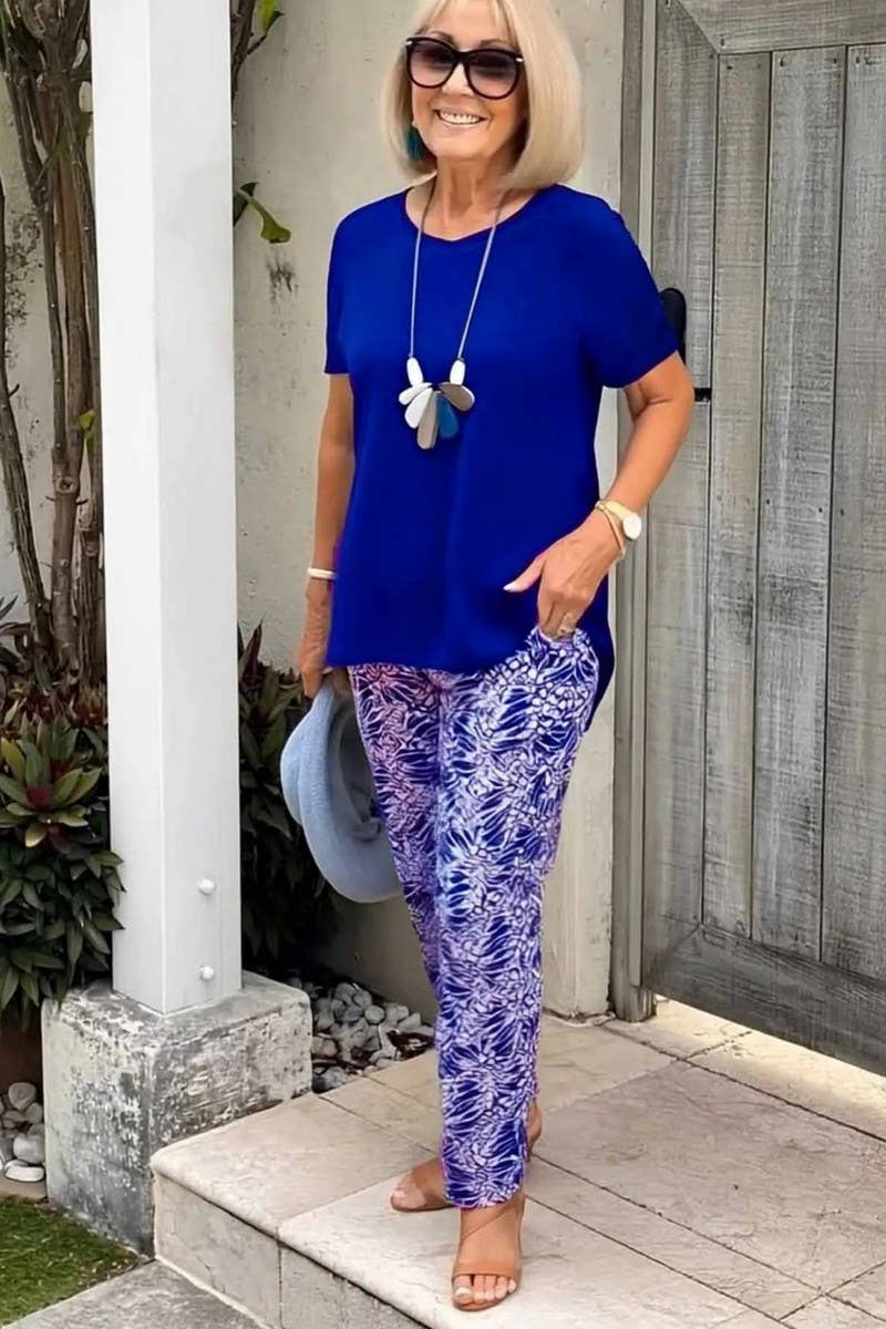 CWSTB00385_SOLID TOP AND PATTERNED TROUSERS SET