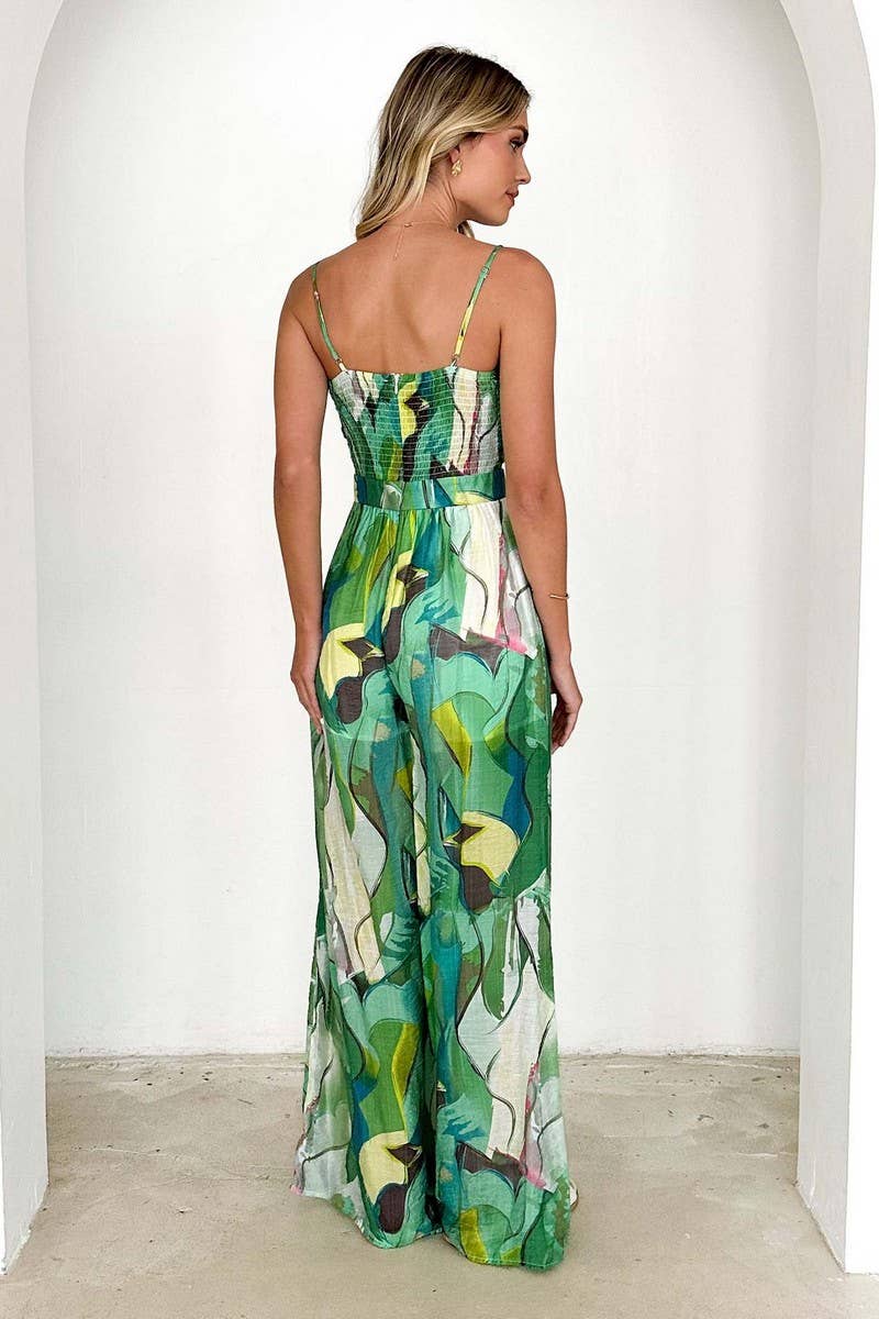 CWSJS1628_FLORAL PRINT TIE STRAP CASUAL JUMPSUIT