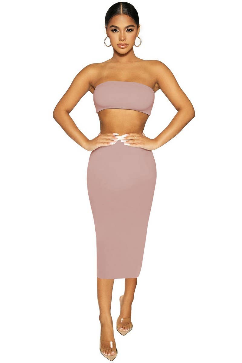 CWSS1098_NAVEL-BARING TUBE TOP TIGHT SKIRT TWO-PIECE SET