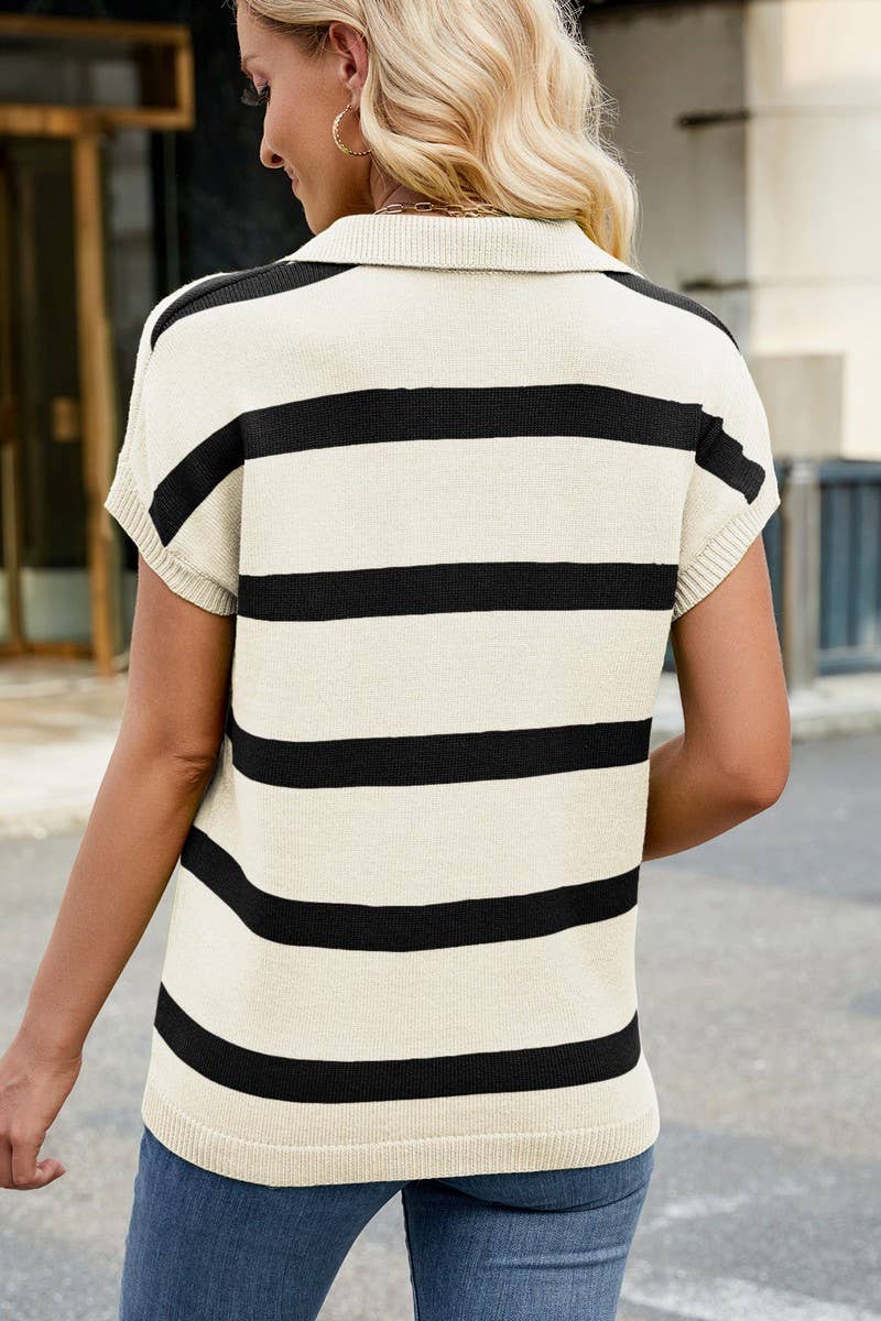 CWTBLS02496_LAPEL CASUAL STRIPED WAISTCOAT KNITTED VEST