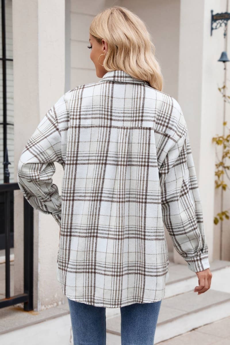 CWTSTL1719_AUTUMN PLAID FLANNEL LONG-SLEEVED WOOLEN SHIRT