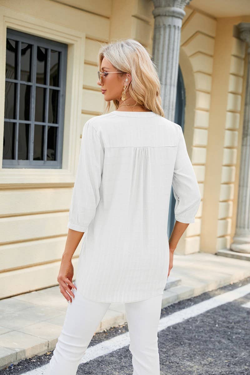 CWTTS0829_3/4 Sleeve V Neck Knit Top