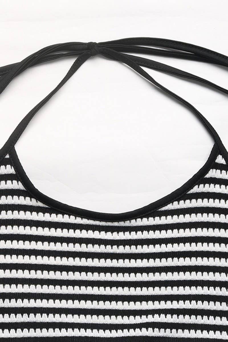 CWSTB1452_SLEEVELESS VEST STRIPED SKIRT TWO PIECE SET