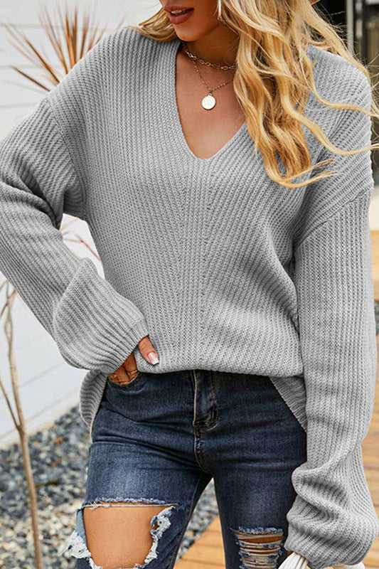 CWOSWL585_Casual V-Neck Pullover Sweater