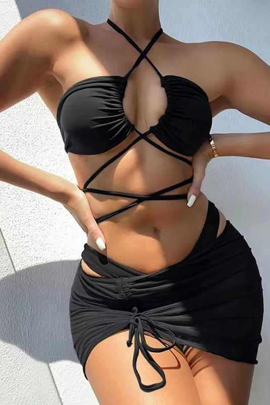 CWMW0804_WOMEN'S TWO-PIECE SOLID COLOR SWIMSUIT