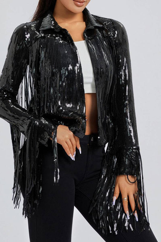 CWOCAL2282_SEQUIN TASSEL LONG SLEEVE PERFORMANCE JACKET