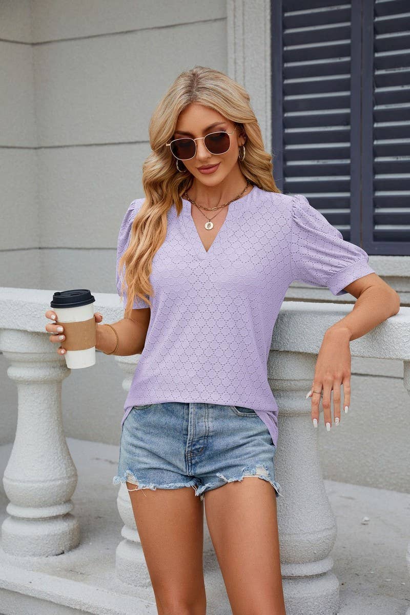 CWTTS0842_V-Neck Short Sleeve Knit Top