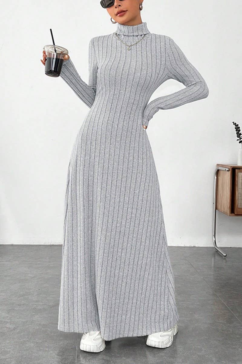 CWDMD00973_TEMPERAMENT SLIM HIGH COLLAR SOLID COLOR DRESS