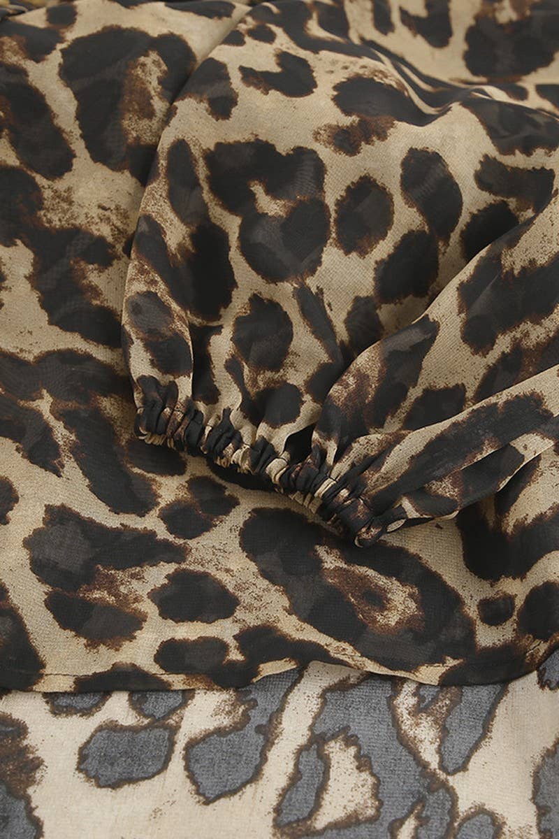 CWSPJ0073_LEOPARD PRINT LONG SLEEVE SHIRT SHORTS PAJAMAS SET