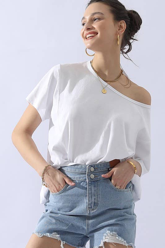 CWTTS691_LOOSE FIT ROUND NECK SHORT SLEEVE T SHIRT TOP