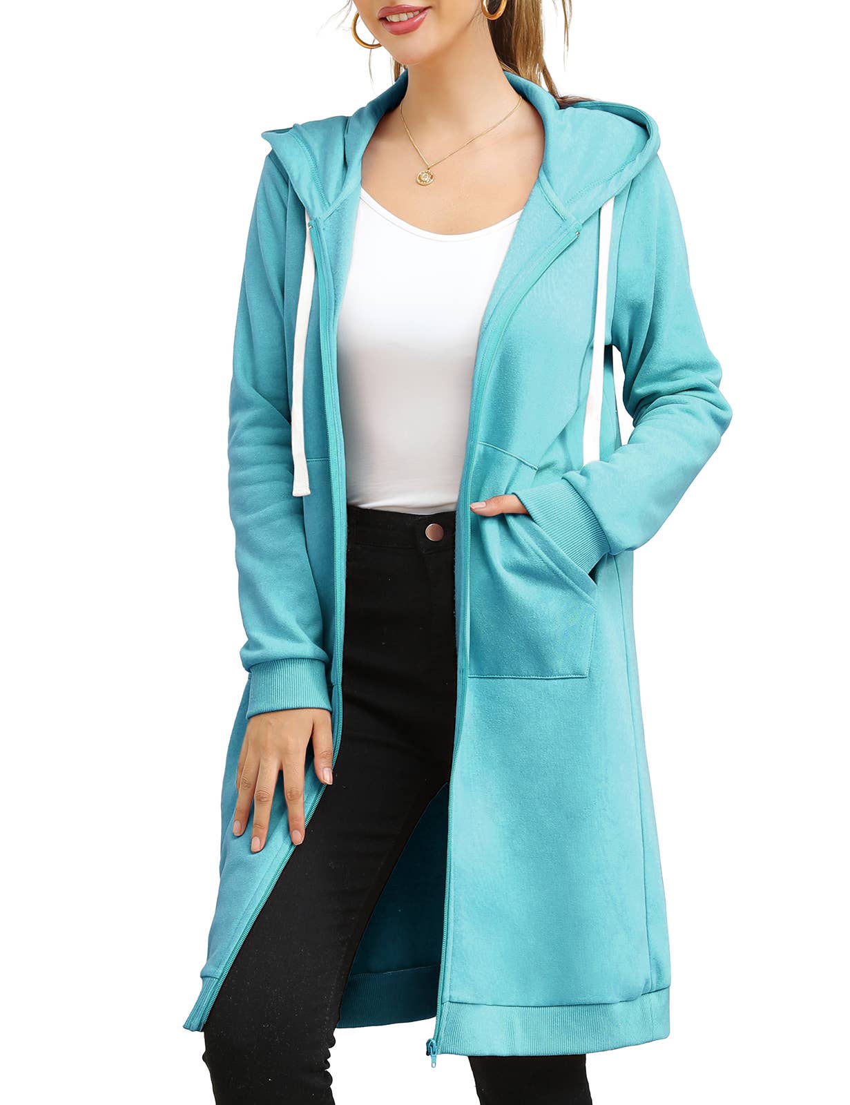 CWOHOL448_Lightweight Thin Zip-Up Hoodie Long Jacket