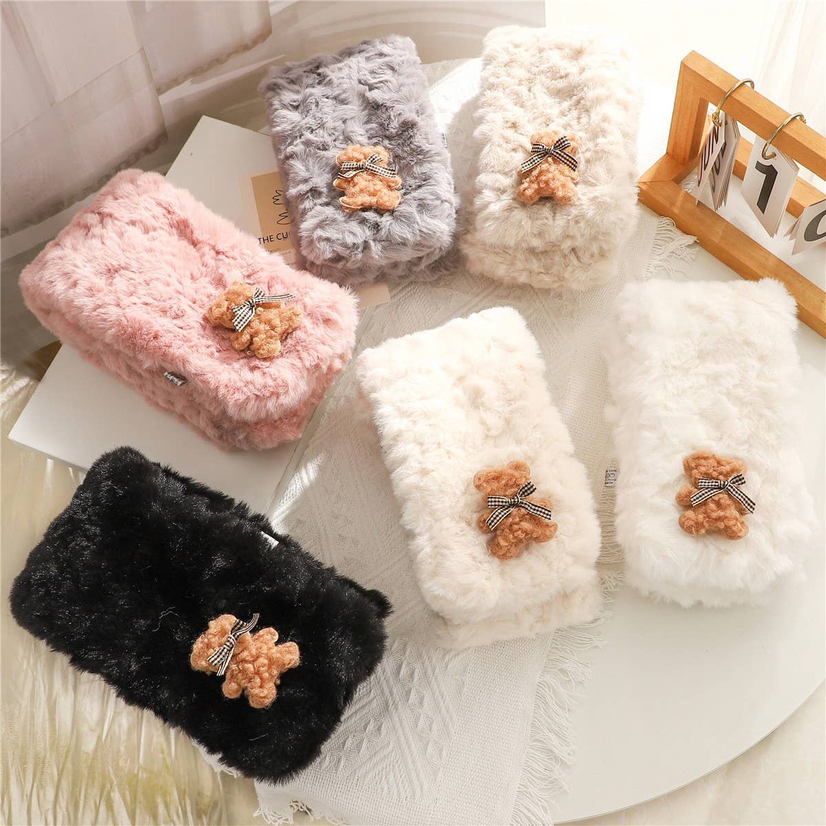 CUTE BEAR EMBOSSED WARM PLUSH SCARF