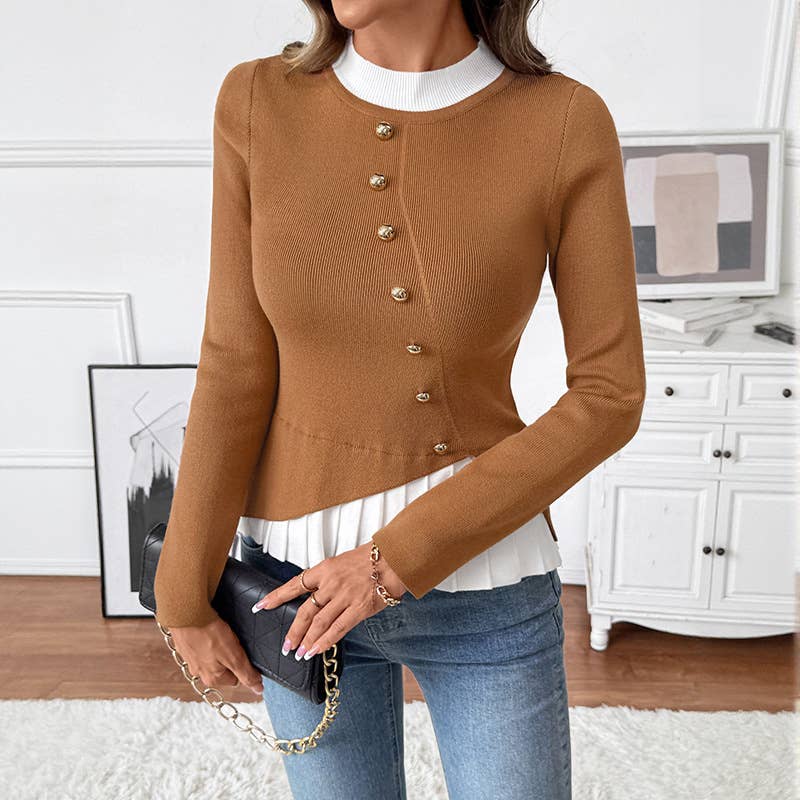 Color-blocking spliced slim-fit knitted sweater