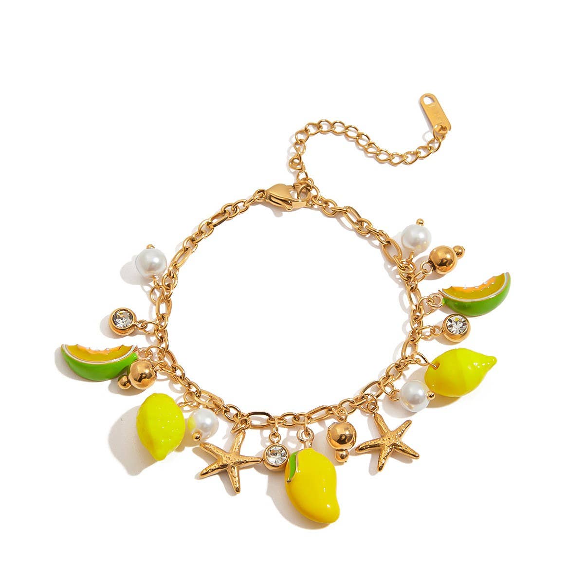 18K Gold Titanium Pearl Bracelet with Lemon Zircon_CWAJE4736