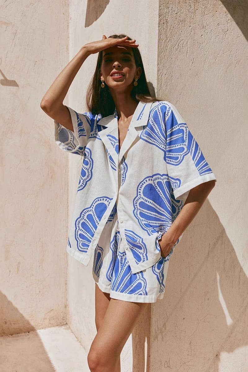 CWSPJ0430_LOOSE FLORAL V-NECK SHORT SLEEVE LOUNGEWEAR SET