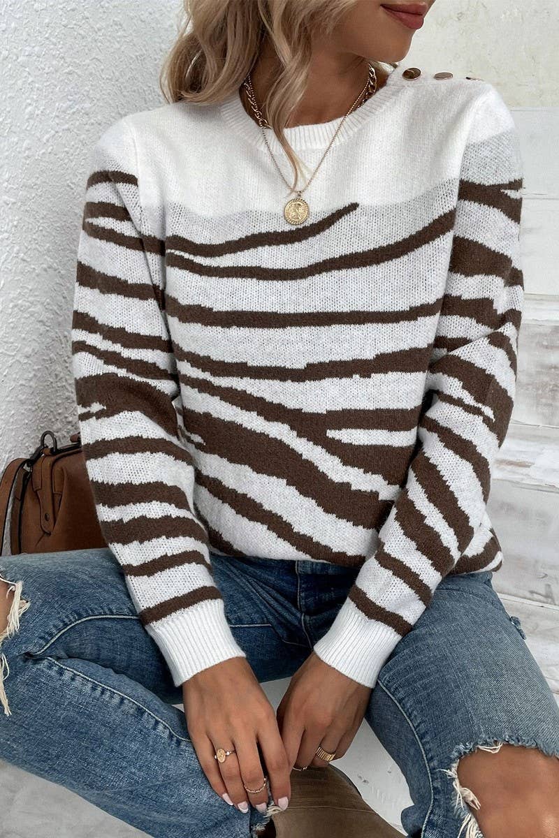 CWOSWL6941_COLORBLOCK ZEBRA PRINT CREW NECK KNIT TOP