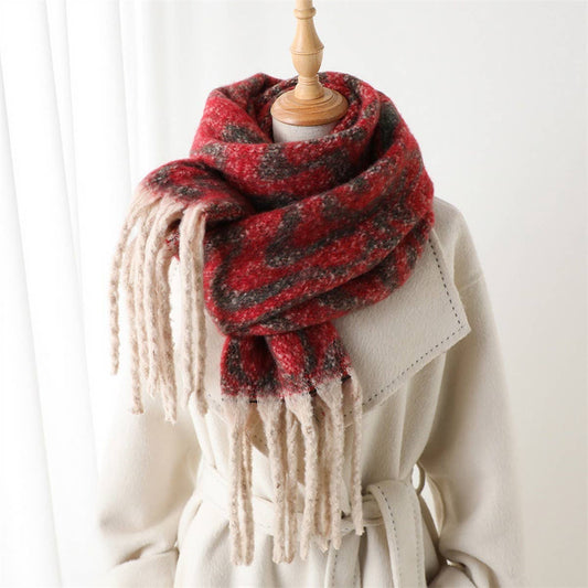 Geometric Colorblock Tassel Scarf for Fall Winter