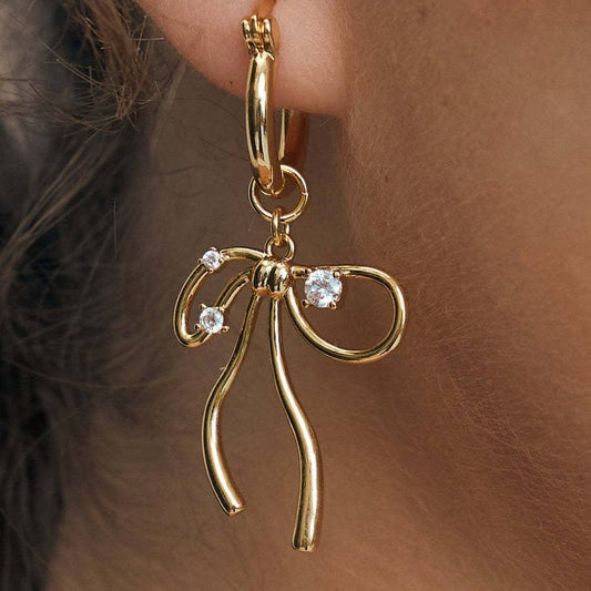 Fairy Bow Zircon Earrings Vintage Sweet Copper_CWAJE5086