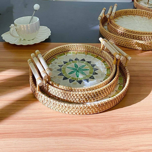 RATTAN SHELL STORAGE BASKET THREE-PIECE SET_CWMM4492