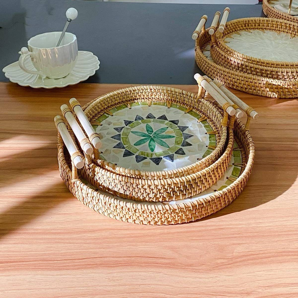 RATTAN SHELL STORAGE BASKET THREE-PIECE SET_CWMM4492