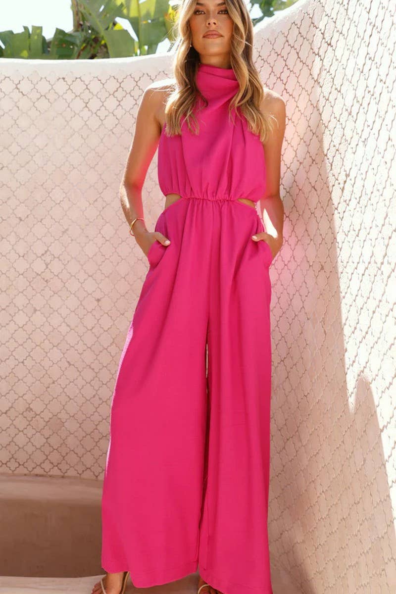 CWSJS1527_SOLID HALTER TIE-BACK JUMPSUIT WITH WIDE LEGS