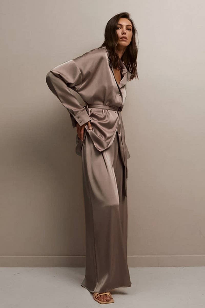 CWSPJ0098_SOLID COLOR LONG SLEEVE SHIRT PANTS PAJAMAS SET