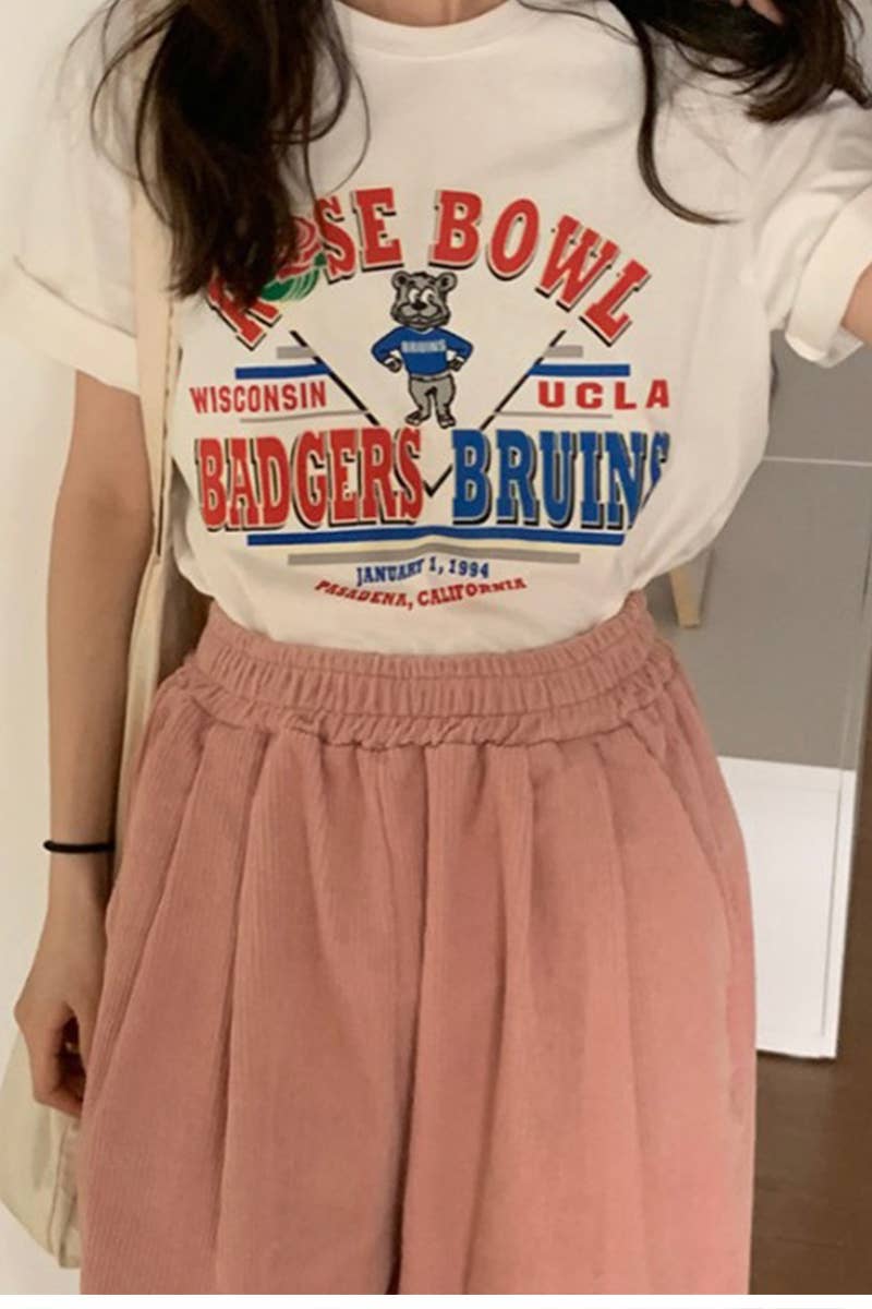 CWTTS0967_CARTOON LETTER PRINT CASUAL T SHIRT