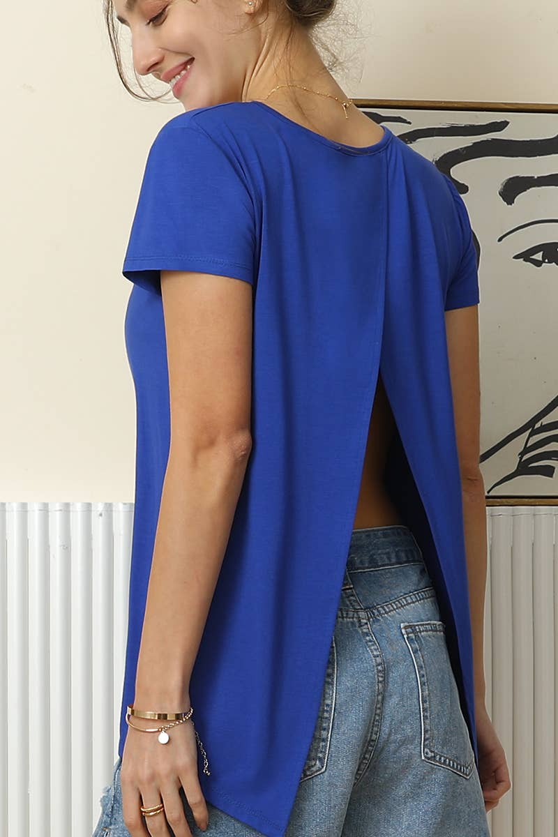 CWTTS692_ROUND NECK SOFT MODAL OPEN-BACK T SHIRT TOP