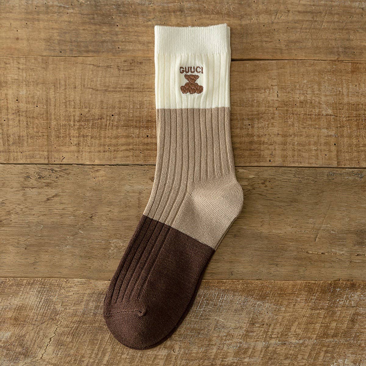 BROWN STRIPED EMBROIDERED BREATHABLE STACKED SOCKS_CWMS1115