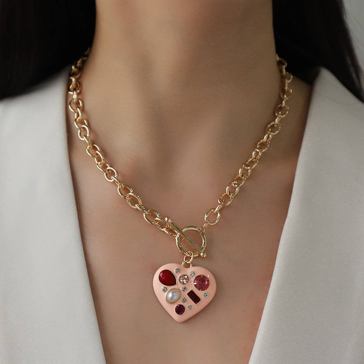 LOVE PEACH OIL PENDANT NECKLACE SET FOR WOMEN