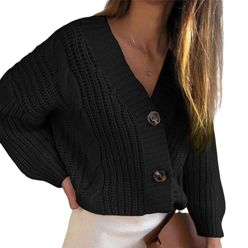 CARDIGAN WITH TWIST BUTTON THICK THREAD SWEATER