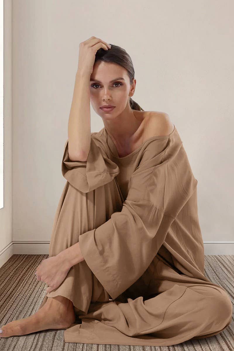 CWSPJ0324_ROUND NECK LONG SLEEVE LONG PANTS PAJAMA SET