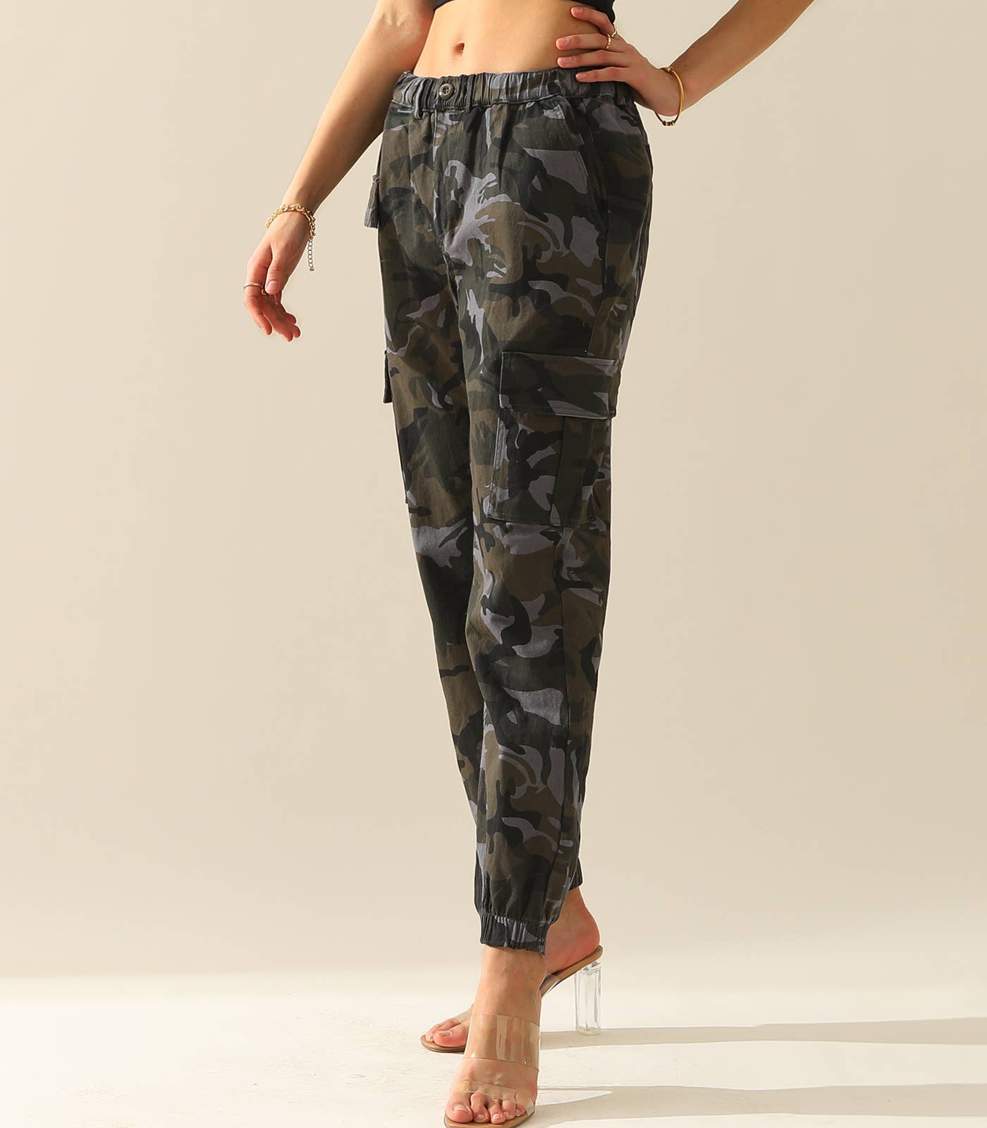 CWBLP400-1_Elastic Waist Camo Cargo Pants Cotton Work Pants