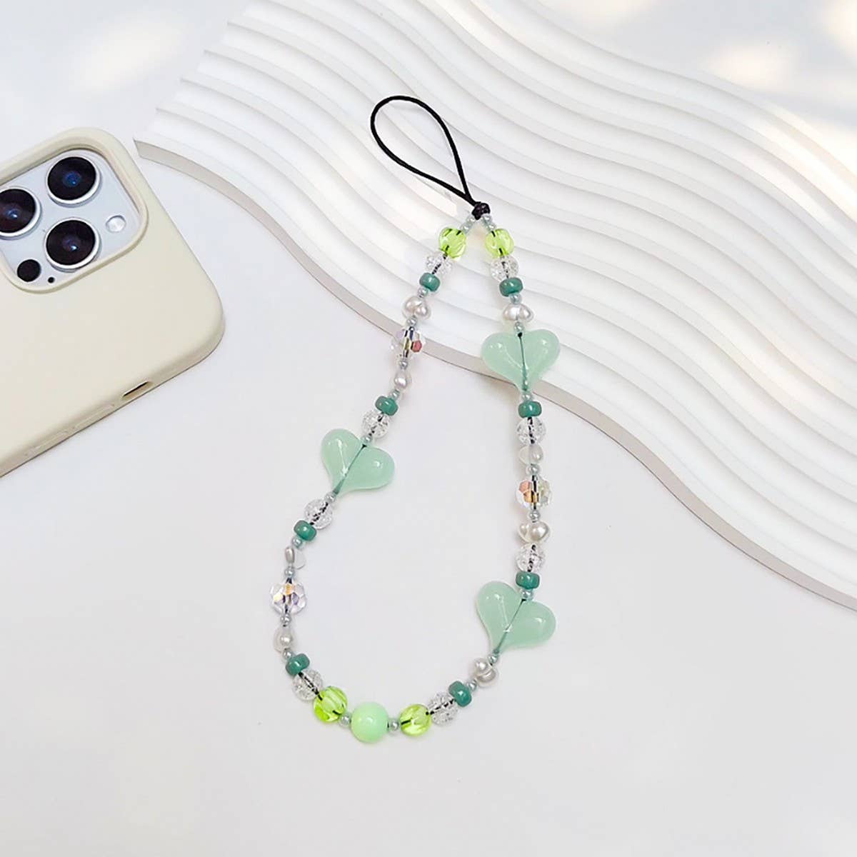 CWMM8723_HEART SIMPLE HIGH-GRADE BEADED MOBILE PHONE CHAIN