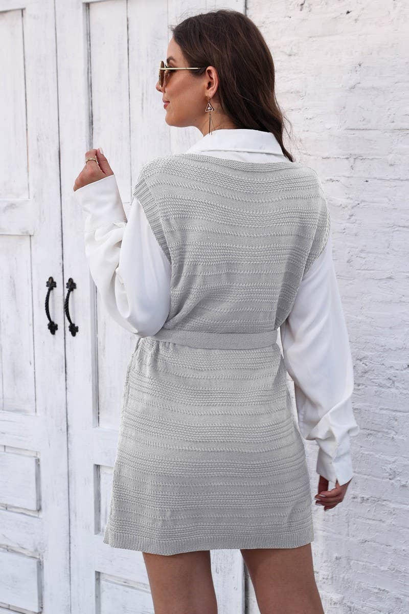 CWOSWL07401_WOMEN KNIT SWEATER VEST DRESS WITH SIDE TIES