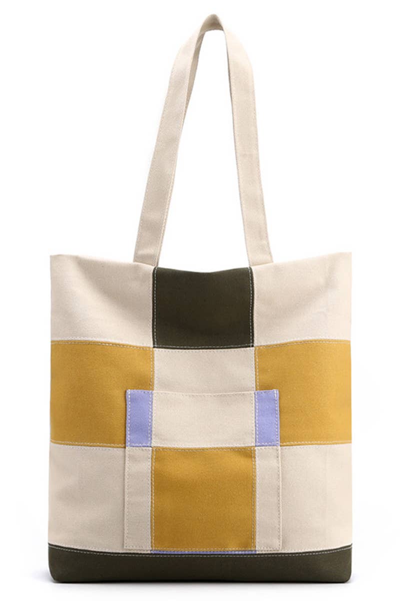 PLAID PATTERN CANVAS SHOULDER BAG_CWAB0510
