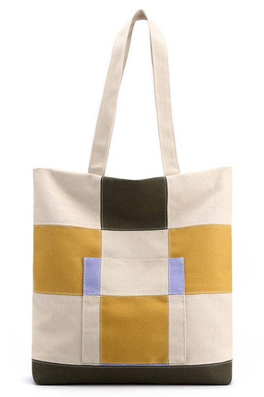 PLAID PATTERN CANVAS SHOULDER BAG_CWAB0510