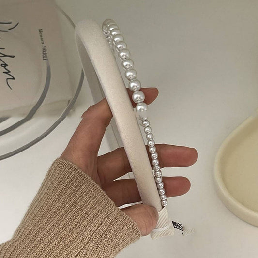 SATIN PEARL DOUBLE LAYER HEADBAND_CWAHA0437