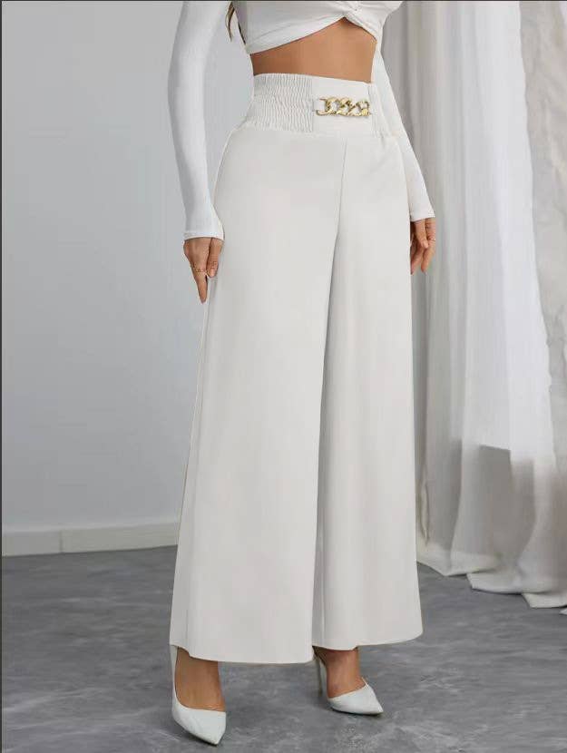 COMMUTER SOLID CHAIN SPANKING WIDE-LEG PANTS