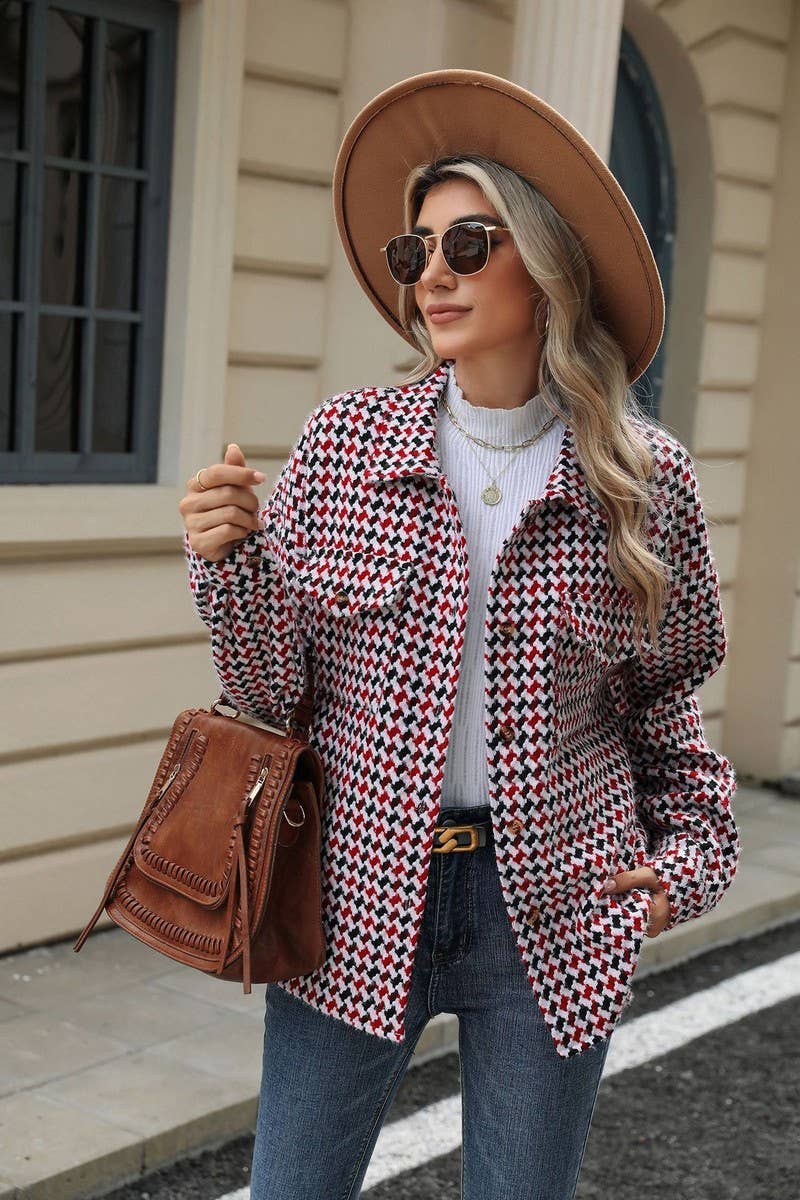 CWOCO0873_LAPEL PLAID POCKET LONG SLEEVE CARDIGAN COAT