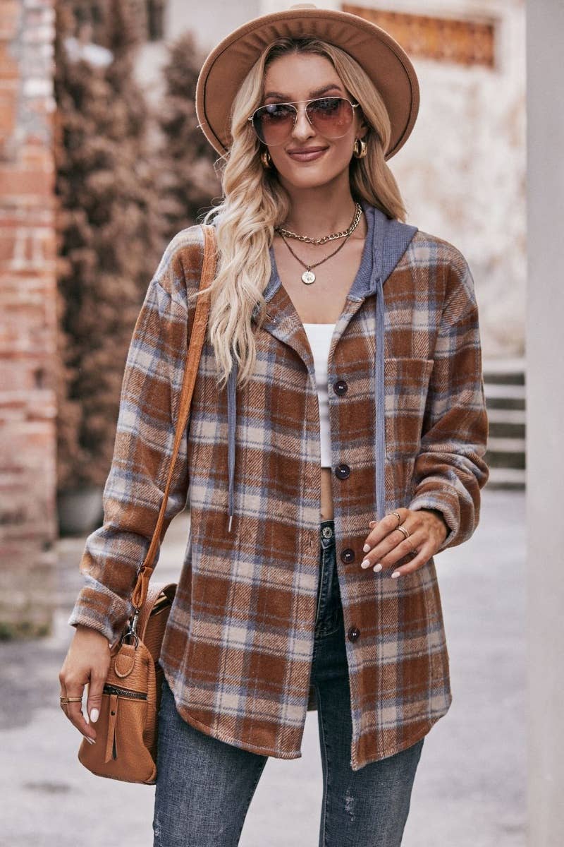 CWTSTL2178_WINTER FLANNEL PLAID HOODED LONG-SLEEVED SHIRT