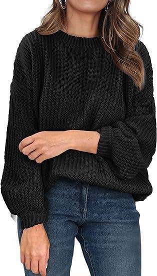 CREW-NECK FLARED CUFF JUMPER LOOSE SWEATER
