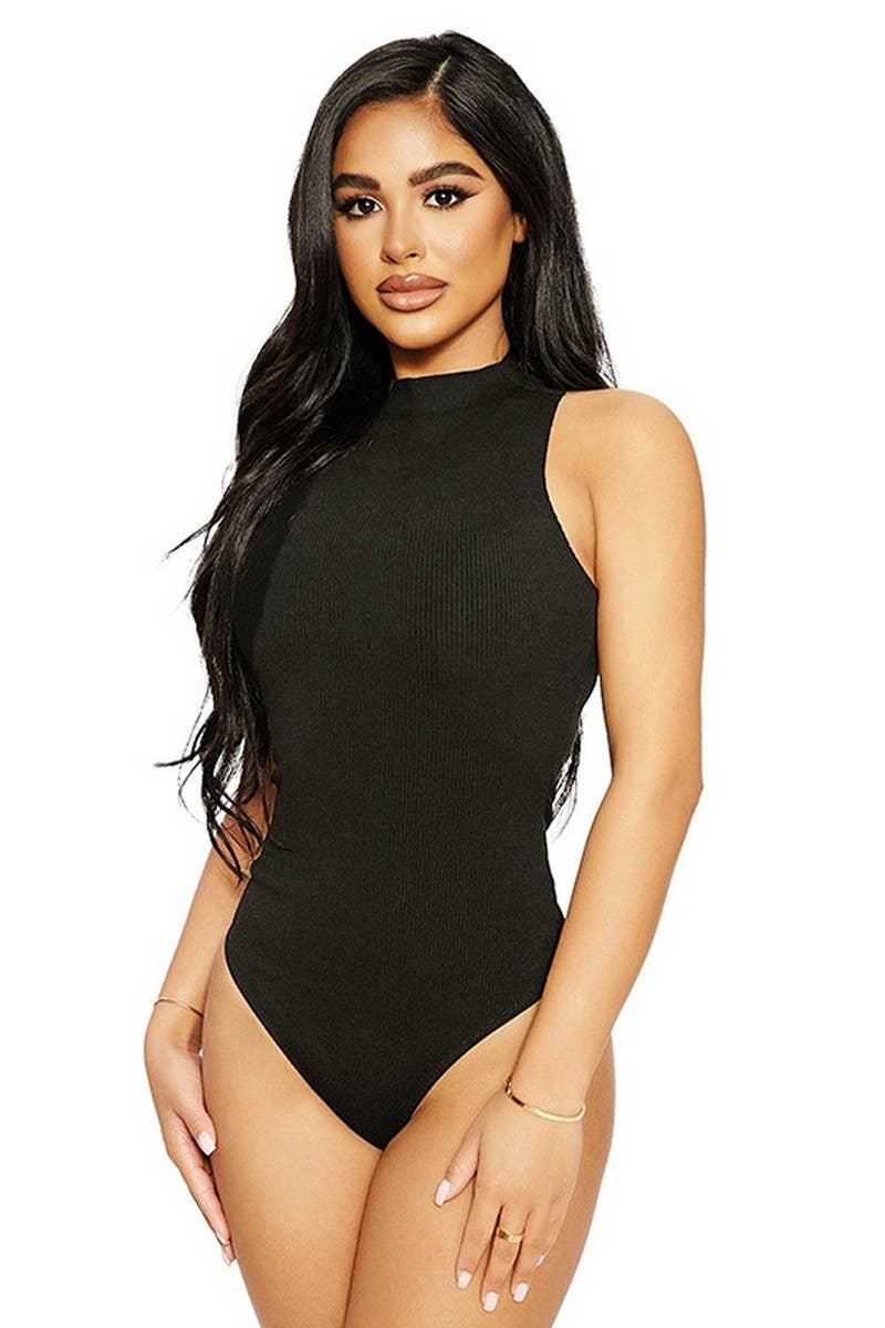 CWSBSSL0110_SLIM FIT COTTON RIBBED MOCK NECK TANK BODYSUIT