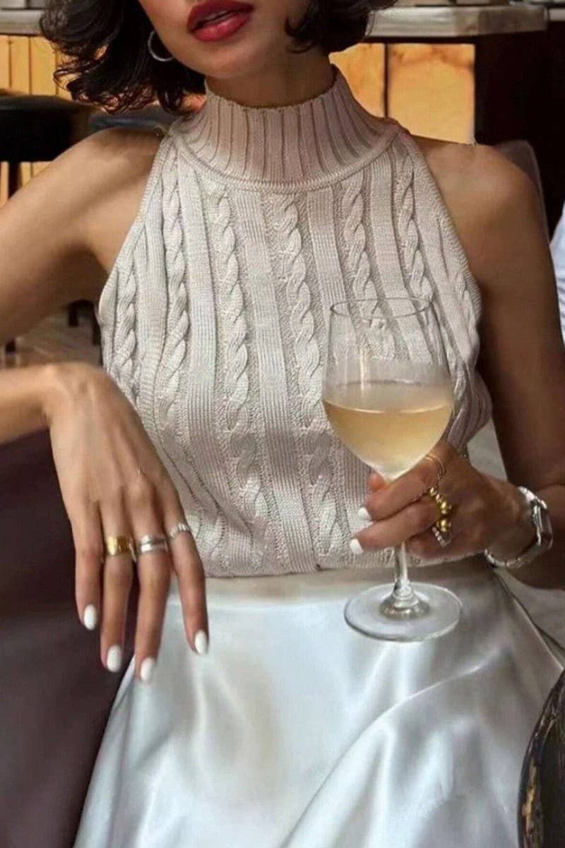 CWOV0763_CASUAL ELEGANT HALF TURTLENECK CABLE KNIT VEST