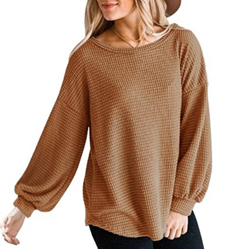 CWTTL1206_Long Sleeve Round Neck Knitted Loose Pullover Top