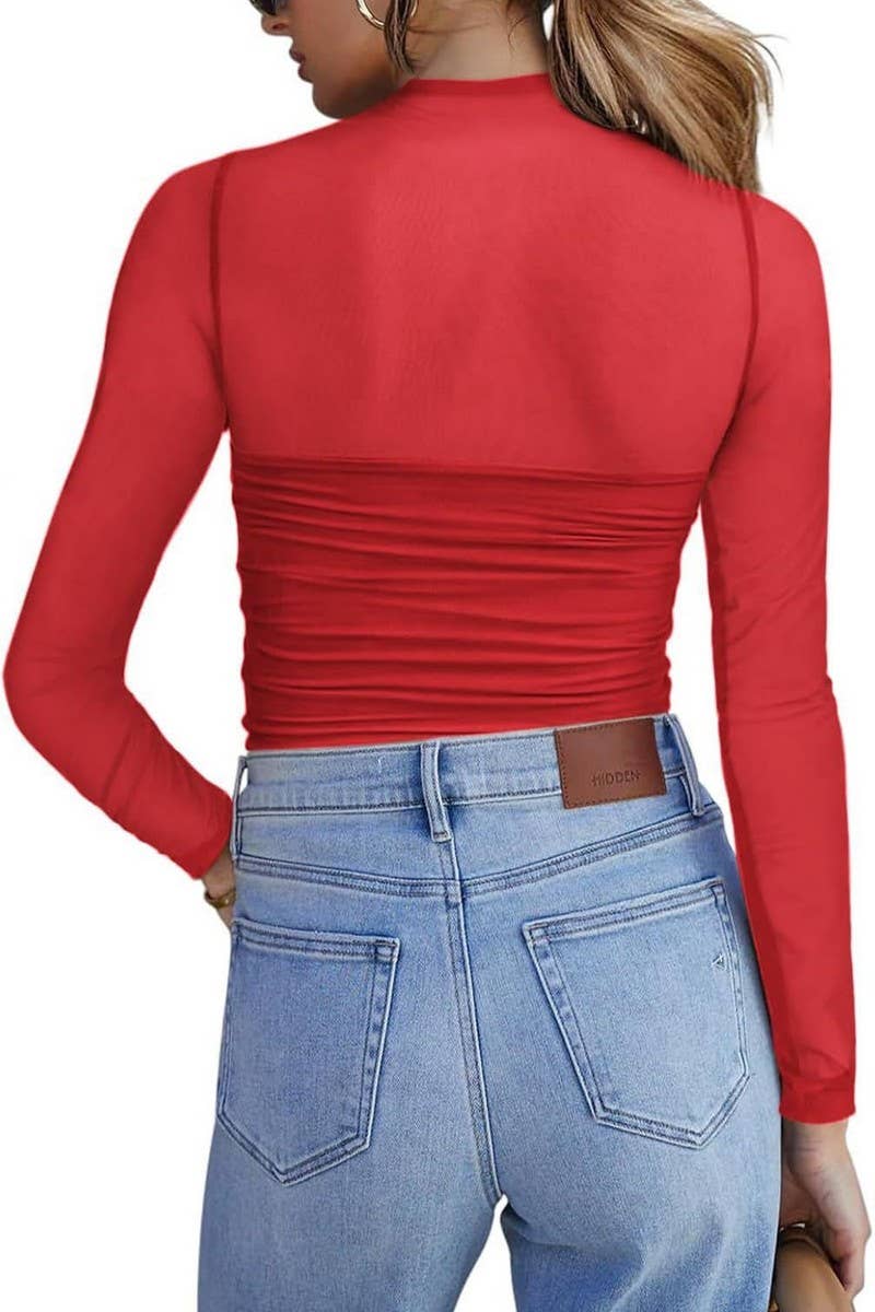 CWTBLL3695_HALF TURTLENECK SEE-THROUGH LONG SLEEVE MESH TOP