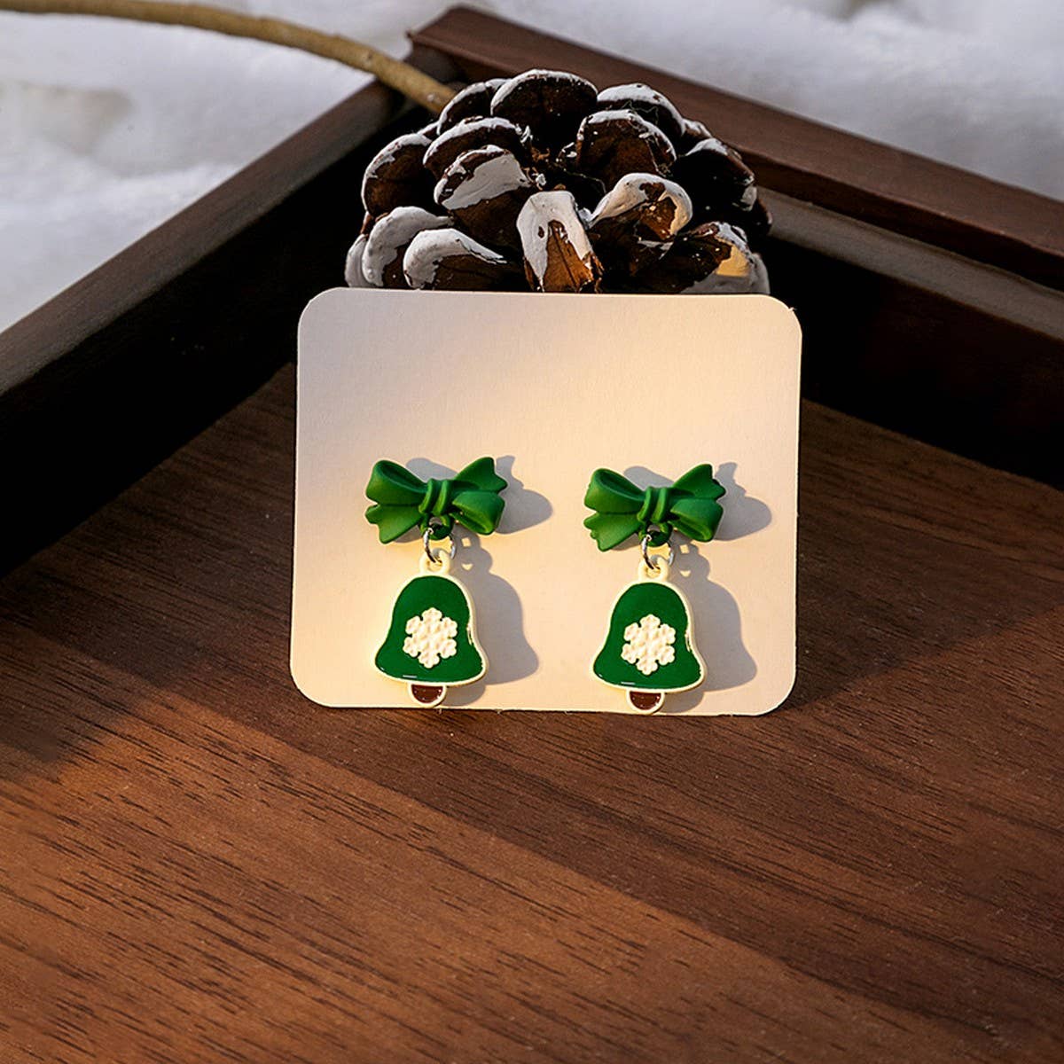 CHRISTMAS ELK BELL BOW ASYMMETRICAL EARRINGS