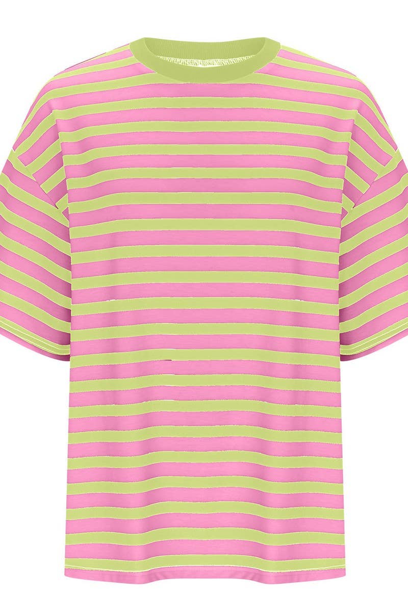 CWTTS1079_CASUAL ROUND NECK STRIPED PRINTED T-SHIRT